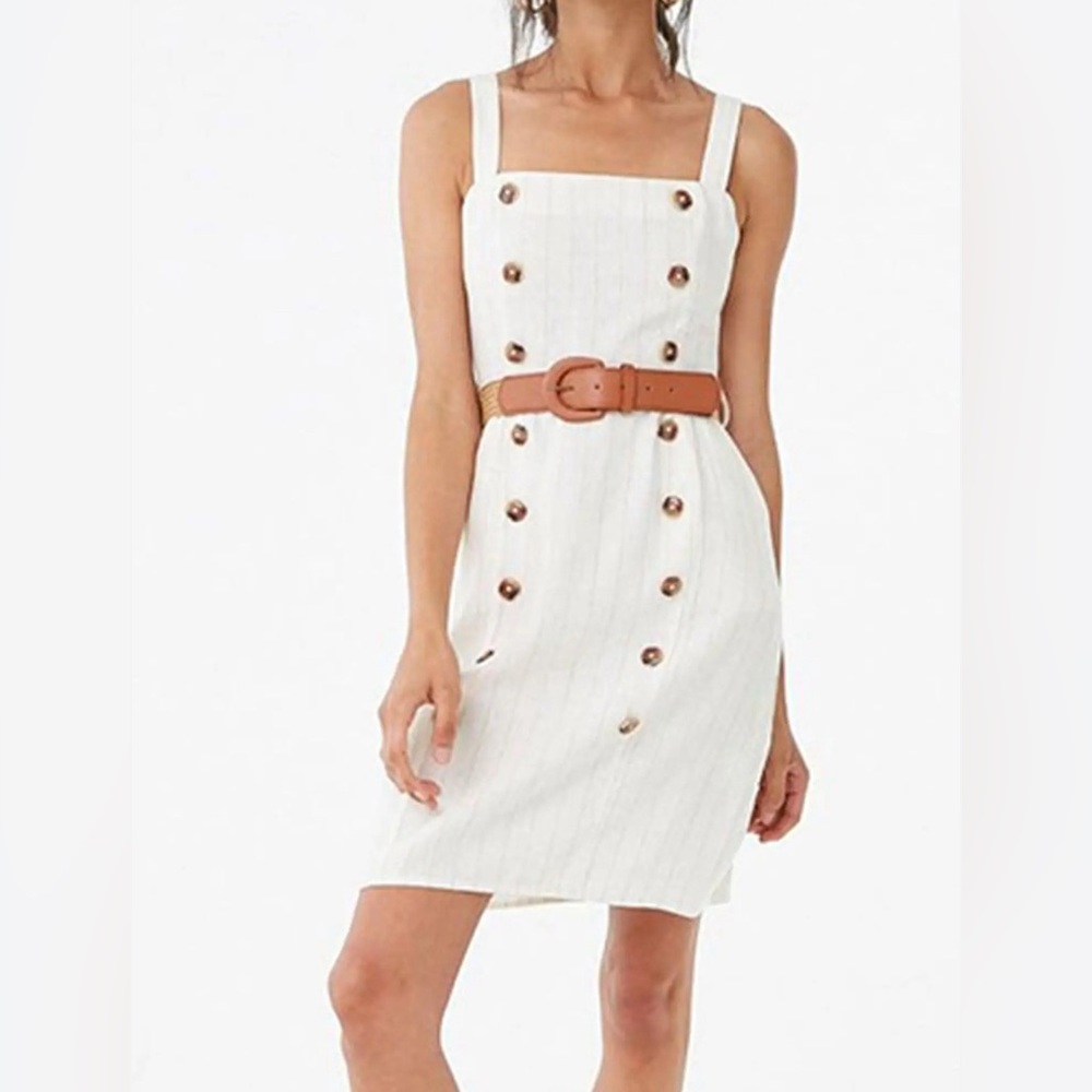 Forever 21 linen blend Striped Shirt Dress Fit & Flare XS belt not included